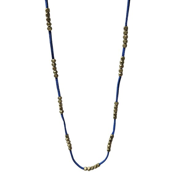Boho Gold Tone Bead Blue Suede Cord Necklace Minimalist Fashion Jewelry Women - Picture 2 of 6